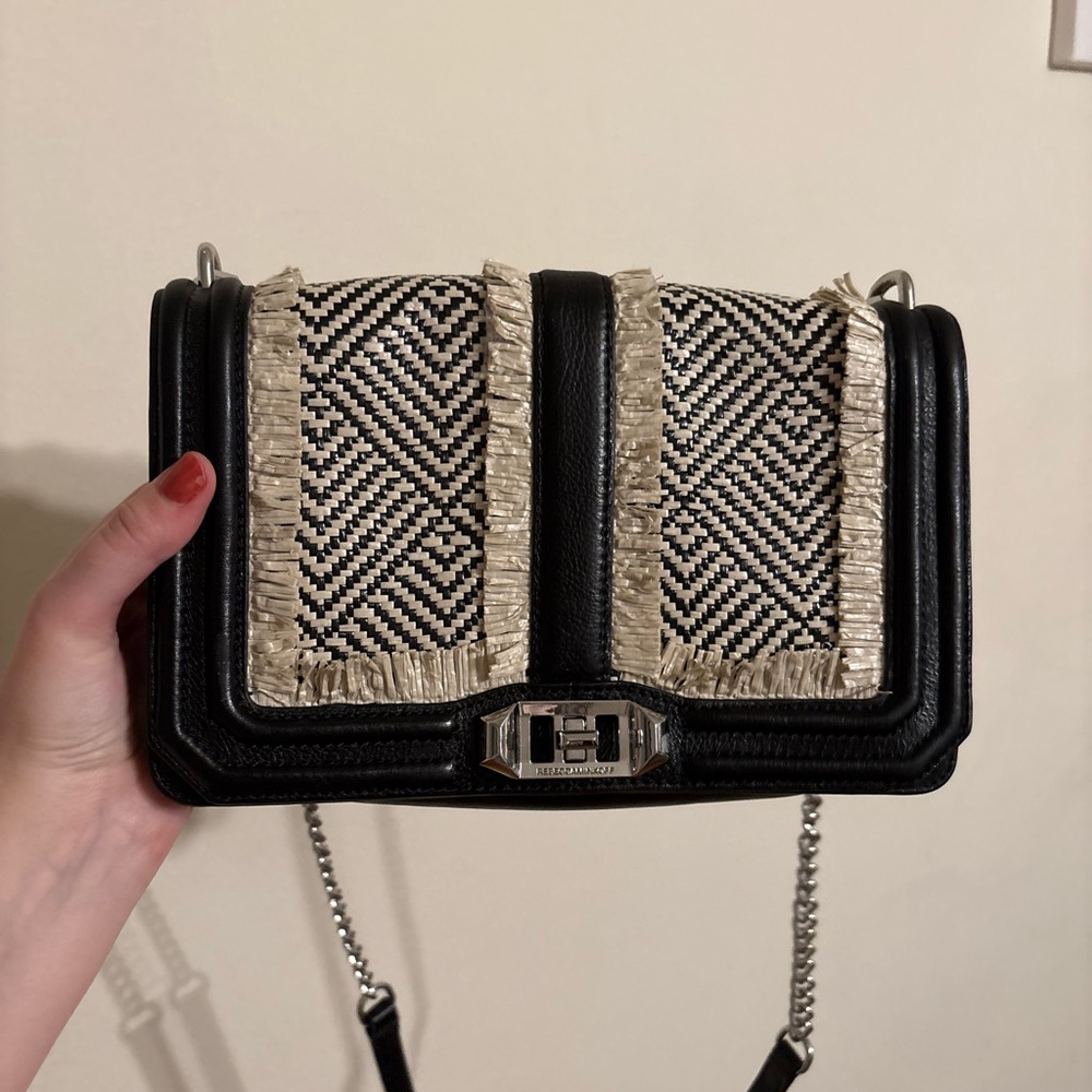 Rebecca Minkoff Black and Cream Crossbody Bag with Chevron Design